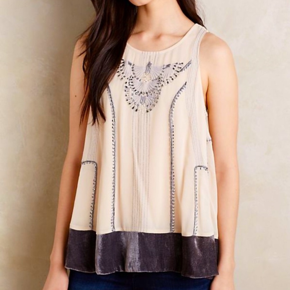 Anthropologie Swing Velvet Trimmed Art Deco Tank/ Tunic